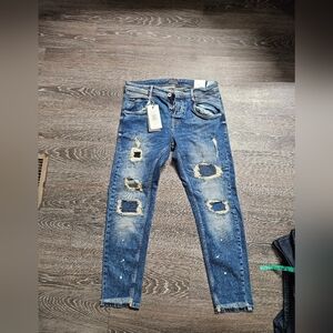 Zara Distressed Blue Skinny Jeans